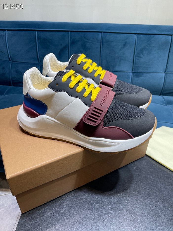 B**rry vintage check, leather and mesh sneakers