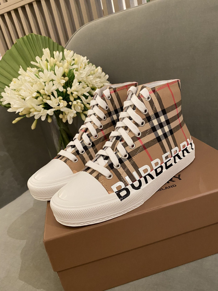 Bur*berry Vintage Check Cotton High-top Sneakers