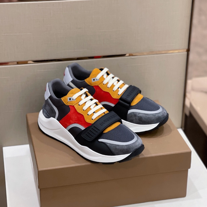 B**rry vintage check, leather and mesh sneakers